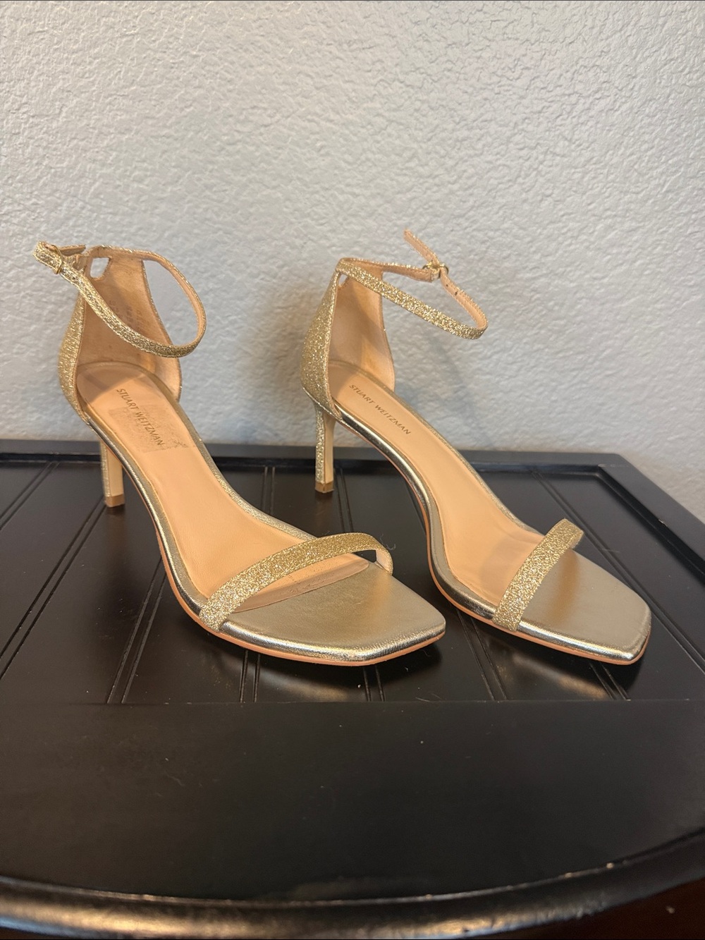 Stuart Weitzman Metallic Gold Ankle-Strap Heels